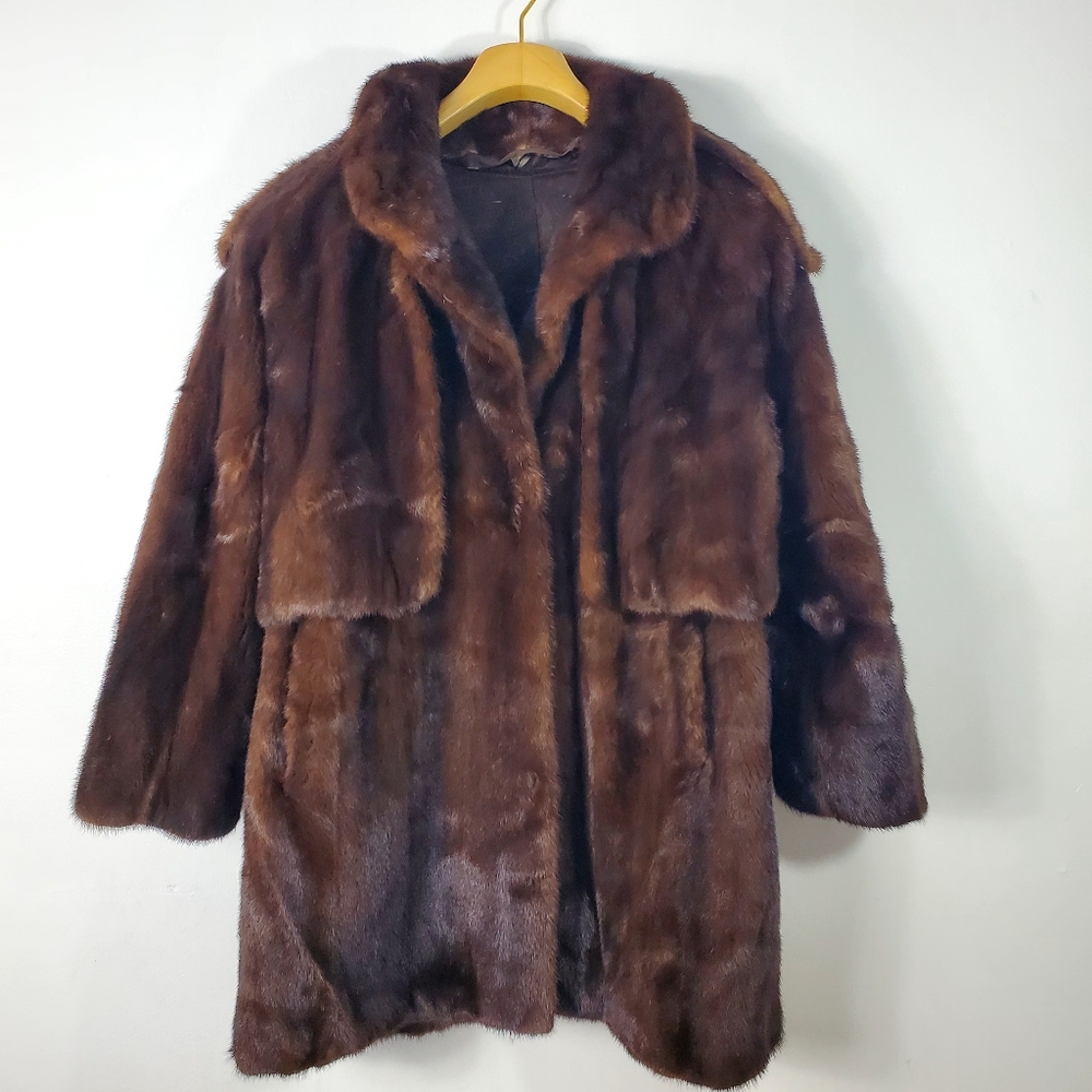 Vintage Brown Mink Real Fur Winter Short Coat - Picture 1 of 14